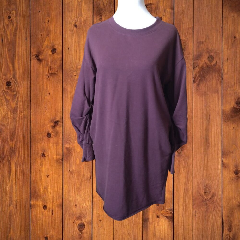 Socialite Size Small Ruched Long Sleeve Sweater Dress Pockets Burgundy Purple
